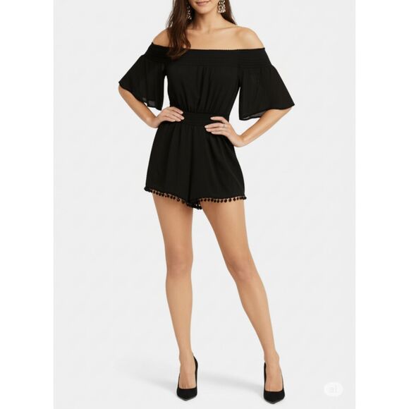 Patrizia Pepe Romper Women’s S Cupro Viscose Smocked Waist Pom Pom Trim - Picture 1 of 16